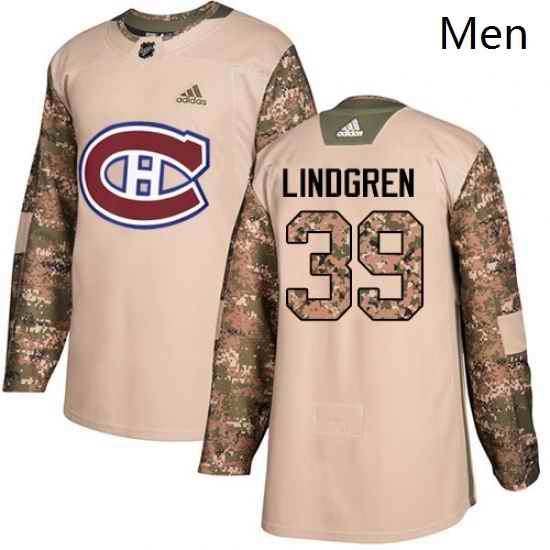 Mens Adidas Montreal Canadiens 39 Charlie Lindgren Authentic Camo Veterans Day Practice NHL Jersey